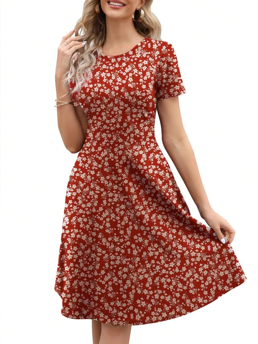 Ditsy Floral Print A-line Dress - Multicolor - View 1