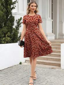 Ditsy Floral Print A-line Dress - Multicolor - View 3