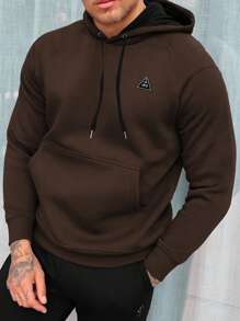 Manfinity Homme Men Patched Detail Thermal Lined Drawstring Hoodie - Coffee Brown - View 1