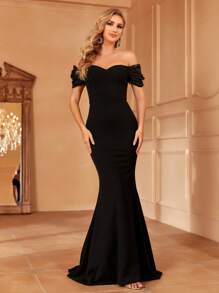 Faeriesty 一字肩魚尾裙下擺婚紗連衣裙