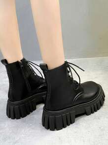 Ladies' Fashionable Punk Style Belt Design Side Zipper Motorcycle Boots - Black - View 3