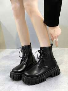 Ladies' Fashionable Punk Style Belt Design Side Zipper Motorcycle Boots - Black - View 4