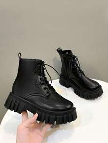 Ladies' Fashionable Punk Style Belt Design Side Zipper Motorcycle Boots - Black - View 5