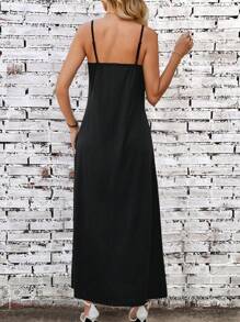 SHEIN LUNE Đồ họa Khẩu hiệu Váy Dây - màu đen - Xem 2