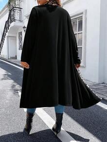 大碼豹紋印花開門襟外套 - 黑色 - 查看 2