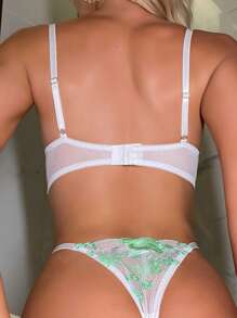 Set de lencería con bordado floral de malla con aro - verde menta - Ver 2