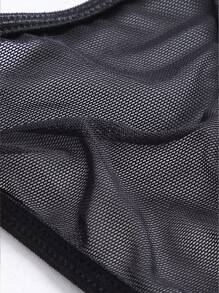 Rhinestone Heart Ring Linked Mesh Thong Lingerie For Rave - Black - View 6