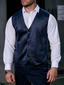 Manfinity AFTRDRK Men Plus Jacquard Waistcoat Without Shirt - Navy Blue - View 1