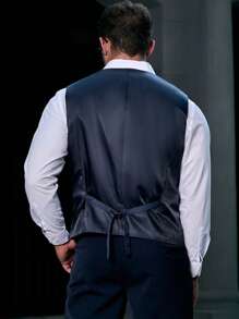 Manfinity AFTRDRK Men Plus Jacquard Waistcoat Without Shirt - Navy Blue - View 2