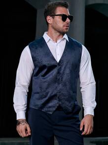 Manfinity AFTRDRK Men Plus Jacquard Waistcoat Without Shirt - Navy Blue - View 3