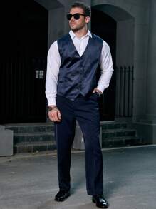 Manfinity AFTRDRK Men Plus Jacquard Waistcoat Without Shirt - Navy Blue - View 4