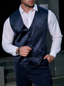 Manfinity AFTRDRK Men Plus Jacquard Waistcoat Without Shirt - Navy Blue - View 5