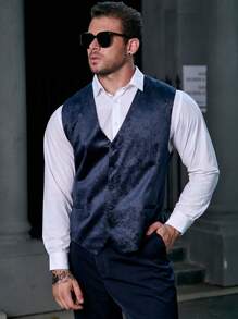 Manfinity AFTRDRK Men Plus Jacquard Waistcoat Without Shirt - Navy Blue - View 6