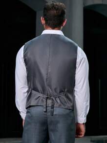 Manfinity Mode Men Plus 1pc Plaid Waistcoat - Grey - View 2