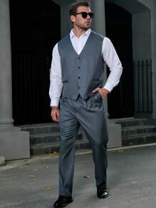 Manfinity Mode Men Plus 1pc Plaid Waistcoat - Grey - View 4