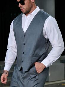Manfinity Mode Men Plus 1pc Plaid Waistcoat - Grey - View 1