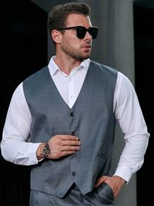 Manfinity Mode Men Plus 1pc Plaid Waistcoat - Grey - View 6