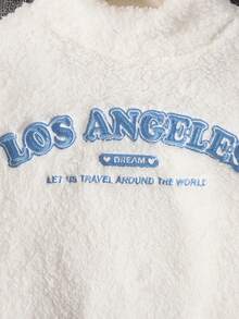 SHEIN 男小童休閒街頭風可愛舒適搖粒絨保暖織物絨毛熊運動衫帶高領和字母刺繡,適用於秋天和冬天 - 白色 - 查看 4