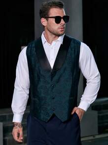 Manfinity Mode Men Plus Jacquard Shawl Collar Waistcoat
