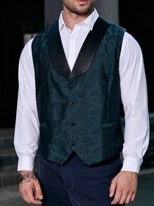 Manfinity Mode Men Plus Jacquard Shawl Collar Waistcoat
