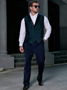 Manfinity Mode Men Plus Jacquard Shawl Collar Waistcoat