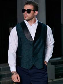 Manfinity Mode Men Plus Jacquard Shawl Collar Waistcoat