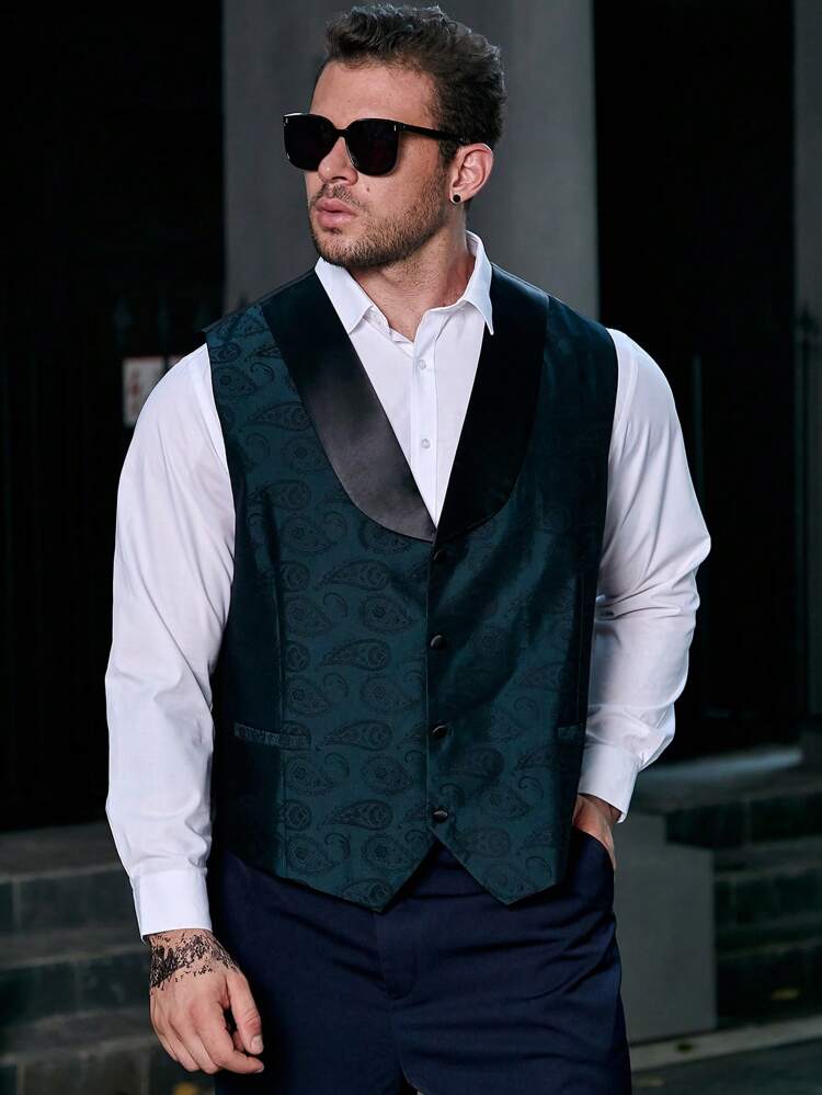 Men Plus Jacquard Shawl Collar Waistcoat