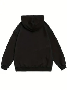 Manfinity Hypemode Loose Fit Heart & Figure Graphic Kangaroo Pocket Hoodie For Men - Black - View 2