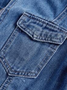 SHEIN Essnce 翻蓋口袋拉鏈開襟下擺開叉牛仔洋裝 - 深色水洗藍 - 查看 4