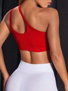 Easithlete 单肩镂空运动上衣修身衬衫 - 酒紅色 - 查看 2