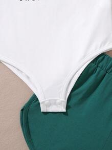 Cô gái Đồ họa Chữ cái Áo liền quần dây treo & Quần short - Nhiều màu - Xem 4