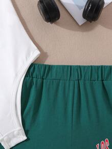 Cô gái Đồ họa Chữ cái Áo liền quần dây treo & Quần short - Nhiều màu - Xem 6