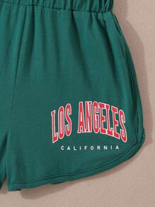 Cô gái Đồ họa Chữ cái Áo liền quần dây treo & Quần short - Nhiều màu - Xem 7