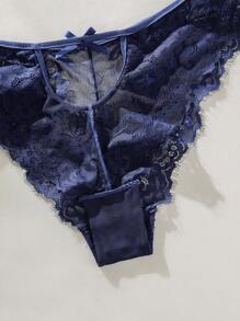 SHEIN Classic Sexy 花卉蕾絲鋼圈內衣套裝帶1雙腿圈 - 藏蓝色 - 查看 9