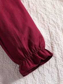 SHEIN Tween Girl Ruffle Trim Flounce Sleeve Dress - Burgundy - View 3