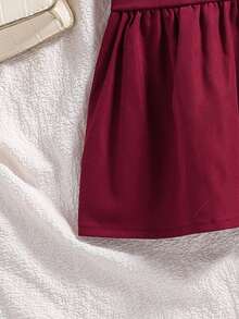 SHEIN Tween Girl Ruffle Trim Flounce Sleeve Dress - Burgundy - View 4