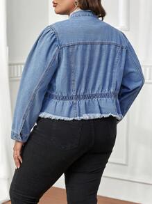 SHEIN Privé Plus Raw Hem Denim Jacket - Light Wash - View 2