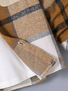 SHEIN Tween Boy Plaid Print Hooded Jacket Without Tee - Brown - View 3