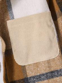 SHEIN Tween Boy Plaid Print Hooded Jacket Without Tee - Brown - View 5