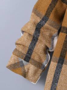 SHEIN Tween Boy Plaid Print Hooded Jacket Without Tee - Brown - View 6