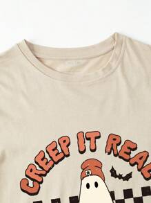 INAWLY 萬聖印花T恤 - 杏色 - 查看 3