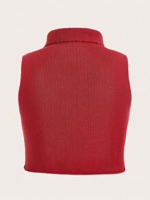 SHEIN Qutie Hơn Heart Cut Out  Áo cao cổ Áo đan Crop - Đỏ - Xem 2