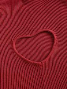 SHEIN Qutie Hơn Heart Cut Out  Áo cao cổ Áo đan Crop - Đỏ - Xem 3