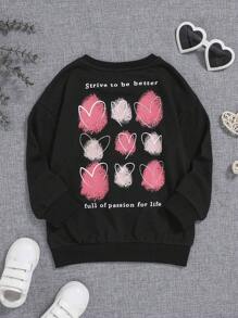 SHEIN Young Girl Heart & Slogan Graphic Sweatshirt - Black - View 1