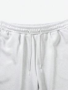 Manfinity Homme 男士字母圖案袋鼠口袋抽繩連帽衫和運動褲 - 白色 - 查看 6