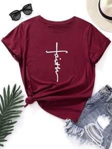 SHEIN EZwear 大碼字母圖案T恤