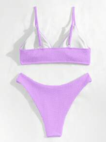 Swim Basics Summer Beach Plain High Cut Bikini Set Lila Bikini Två delar Bikini - Mauve Lila - Visa 2