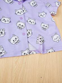 SHEIN Young Girl Cartoon Graphic PJ Set - Purple - View 3