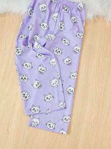 SHEIN Young Girl Cartoon Graphic PJ Set - Purple - View 5