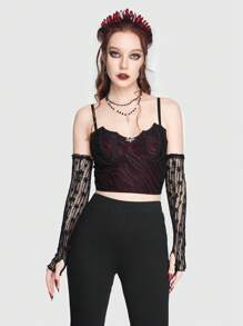 ROMWE Goth Top De Camisola Ajustado De Estilo Gótico Para Mujer Con Diseño De Murciélago Y Cebra - Burdeos - Ver 6
